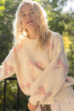 Load image into Gallery viewer, POL OVERSIZED Bow Pattern Sweater in Cream/Pink ON ORDER
