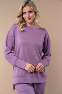 White Birch Solid Color Scuba Knit Top in Dusty Lilac