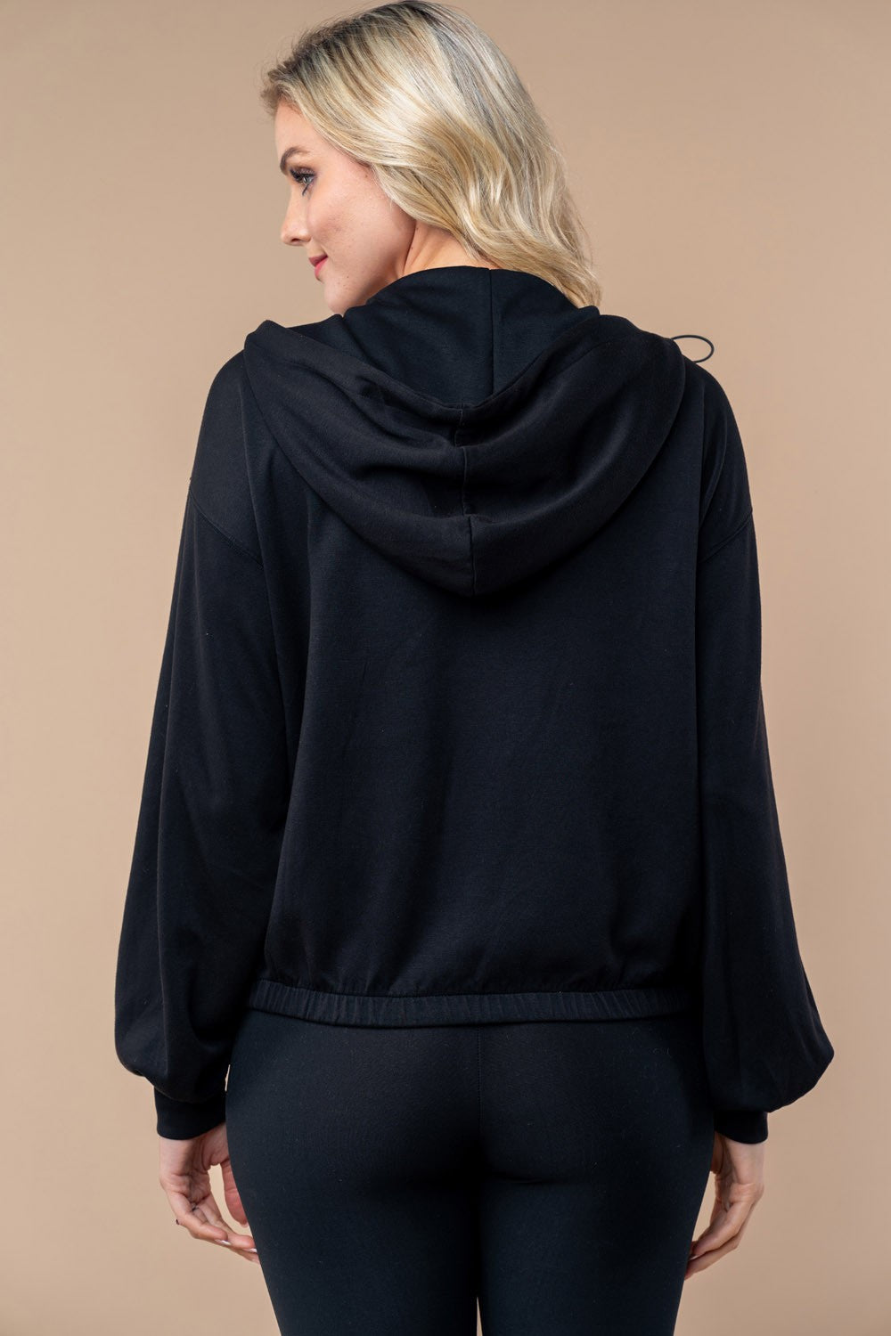 White Birch Solid Color Scuba Knit Half Zip Hoodie in Black FINAL