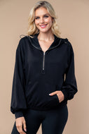 White Birch Solid Color Scuba Knit Half Zip Hoodie in Black FINAL SALE