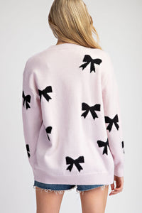 ee:some Solid Color Knit Sweater with Bow Print in Baby Pink