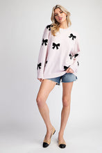 Load image into Gallery viewer, ee:some Solid Color Knit Sweater with Bow Print in Baby Pink
