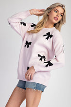 Load image into Gallery viewer, ee:some Solid Color Knit Sweater with Bow Print in Baby Pink
