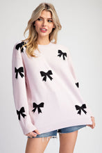 Load image into Gallery viewer, ee:some Solid Color Knit Sweater with Bow Print in Baby Pink
