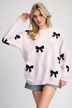 Load image into Gallery viewer, ee:some Solid Color Knit Sweater with Bow Print in Baby Pink
