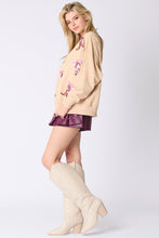 Load image into Gallery viewer, Peach Love Ribbon and Boots Sequin Embroidered Sweatshirt in Beige
