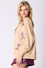 Load image into Gallery viewer, Peach Love Ribbon and Boots Sequin Embroidered Sweatshirt in Beige
