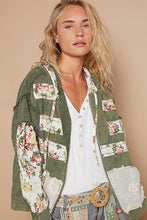 Load image into Gallery viewer, POL Vintage Washed Jacket with Mixed Patches in Olive Floral Multi
