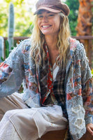 POL Vintage Washed Jacket with Mixed Patches in Denim Floral Multi