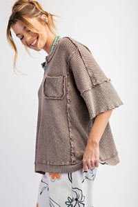 Easel Ribbed Thermal Knit Top in Mocha