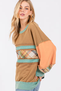 Sage+Fig Color Block Mixed Print Top in Hazelnut