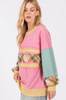 Sage+Fig Color Block Mixed Print Top in Barbie Pink