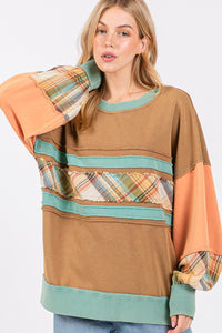 Sage+Fig Color Block Mixed Print Top in Hazelnut