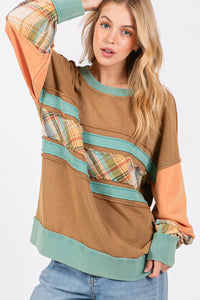 Sage+Fig Color Block Mixed Print Top in Hazelnut