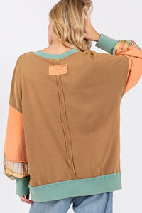 Sage+Fig Color Block Mixed Print Top in Hazelnut