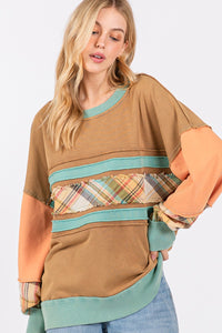 Sage+Fig Color Block Mixed Print Top in Hazelnut