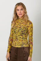Mystree Mixed Print Mesh Top in Mustard