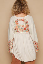 Load image into Gallery viewer, POL OVERSIZED Solid and Floral Print Babydoll Top in Oatmeal Multi
