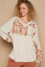 Load image into Gallery viewer, POL OVERSIZED Solid and Floral Print Babydoll Top in Oatmeal Multi
