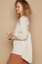 Load image into Gallery viewer, POL OVERSIZED Solid and Floral Print Babydoll Top in Oatmeal Multi
