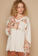 Load image into Gallery viewer, POL OVERSIZED Solid and Floral Print Babydoll Top in Oatmeal Multi
