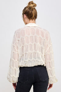 Allie Rose Sheer Button Front Top in Butter Cream