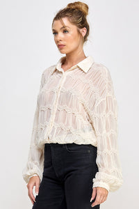 Allie Rose Sheer Button Front Top in Butter Cream