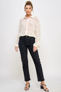 Allie Rose Sheer Button Front Top in Butter Cream