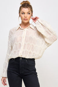 Allie Rose Sheer Button Front Top in Butter Cream