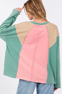 Sage+Fig OVERSIZED Color Block Top in Pink