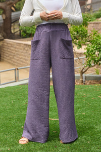 Oddi Solid Color Textured Jacquard Pants in Purple Grey