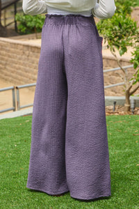 Oddi Solid Color Textured Jacquard Pants in Purple Grey