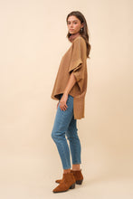 Load image into Gallery viewer, Blue B Solid Color Funnel Neck Studded Dolman Sweatshirt in Brown
