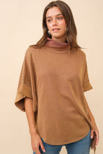 Load image into Gallery viewer, Blue B Solid Color Funnel Neck Studded Dolman Sweatshirt in Brown
