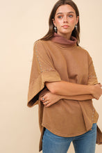 Load image into Gallery viewer, Blue B Solid Color Funnel Neck Studded Dolman Sweatshirt in Brown
