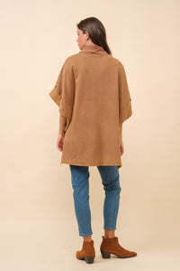 Blue B Solid Color Funnel Neck Studded Dolman Sweatshirt in Brown