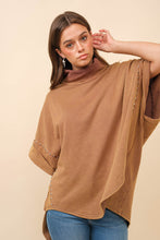 Load image into Gallery viewer, Blue B Solid Color Funnel Neck Studded Dolman Sweatshirt in Brown
