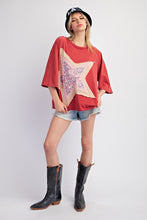 Load image into Gallery viewer, Easel Cotton Jersey Top with Large Front Star Patch in Raspberry
