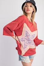 Load image into Gallery viewer, Easel Cotton Jersey Top with Large Front Star Patch in Raspberry
