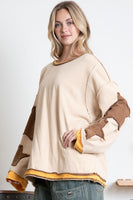 BlueVelvet Oversized Star Patched Top in Khaki
