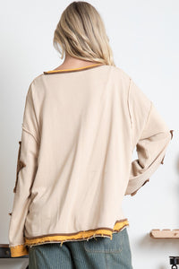 BlueVelvet Oversized Star Patched Top in Khaki