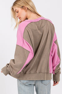 Sage+Fig Color Block Pullover Sweater in Ash/Pink