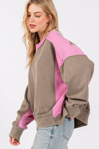 Sage+Fig Color Block Pullover Sweater in Ash/Pink