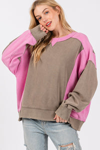 Sage+Fig Color Block Pullover Sweater in Ash/Pink