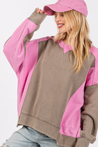 Sage+Fig Color Block Pullover Sweater in Ash/Pink