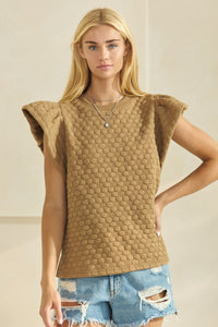 Oddi Solid Color Textured Top in Taupe