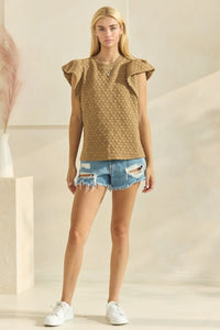 Oddi Solid Color Textured Top in Taupe