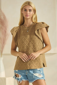 Oddi Solid Color Textured Top in Taupe