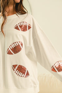 BiBi Loose Fit Sequin Patch Football Top in Off White