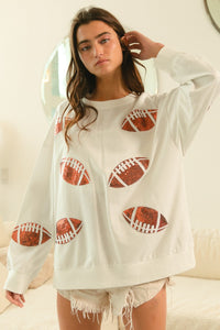 BiBi Loose Fit Sequin Patch Football Top in Off White